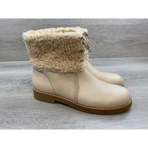 Jack Rogers Women's Cream Pebbled Leather 7 Faux Shearling Trim Ankle Boots